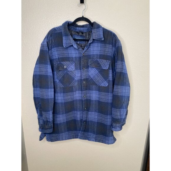 Cherokee Mens Blue Plaid Quilted Flannel Shirt Jacket XL Warm Corded Cuffs Cozy - Picture 1 of 8